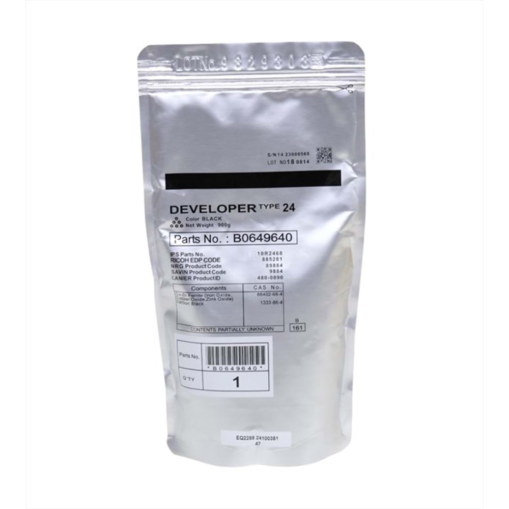 Ricoh Type 24 Developer AF 1060, 1075, MP 7500, MP 9001, (885281)(B064-9640), YCF