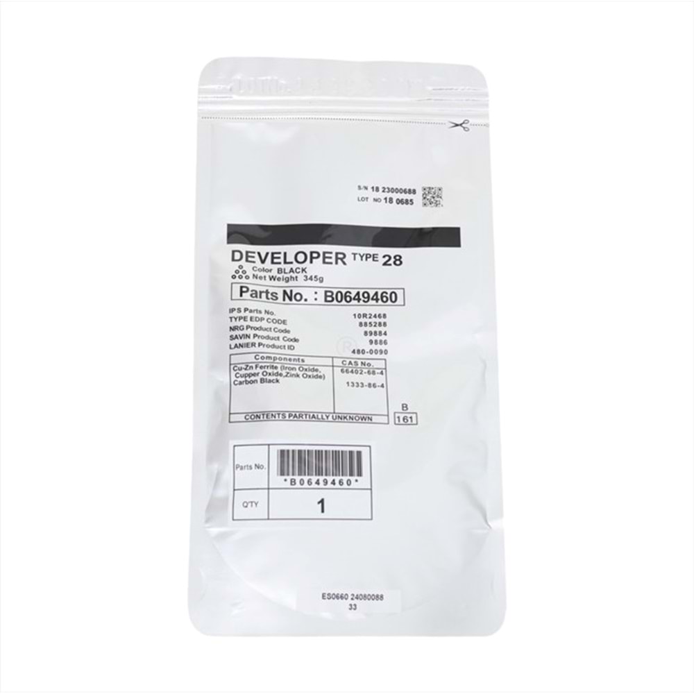 Ricoh TYPE-28 Orjinal Developer, AFICIO 2015, 2018, MP 1600, MP 2000, MP 2500, MP 3010, MP 3350, MP 3353, (B1219640), B1219645, 345g, Orjinal