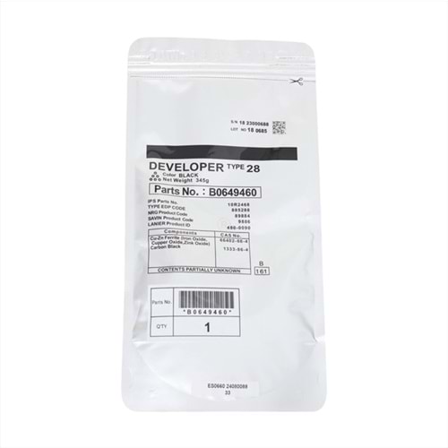Ricoh TYPE-28 Orjinal Developer, AFICIO 2015, 2018, MP 1600, MP 2000, MP 2500, MP 3010, MP 3350, MP 3353, (B1219640), B1219645, 345g, Orjinal