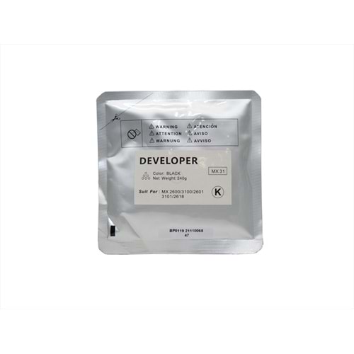 Sharp MX-31 Copyfix Siyah Developer MX 2301, MX 2600, MX 3100, MX 4100, MX 4101, MX 5000, MX 5001, 240g, YCF