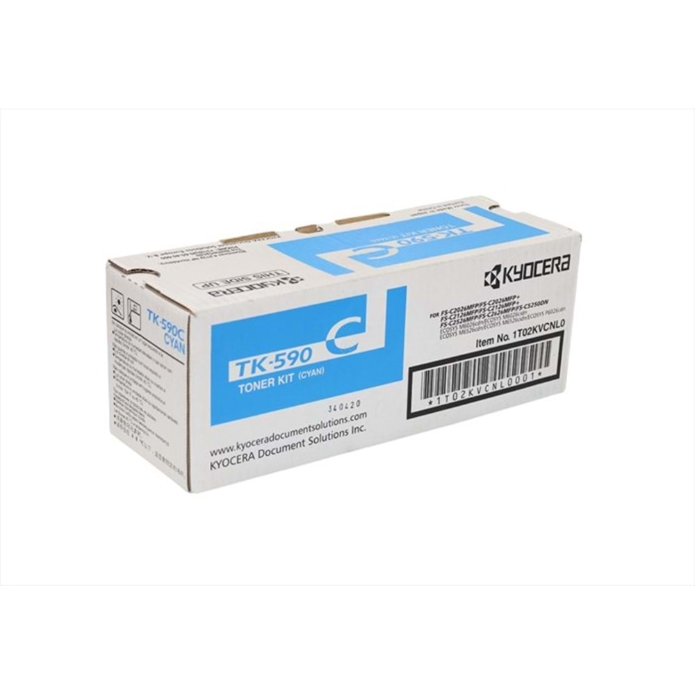 Kyocera Mita TK-590 Mavi Toner, ECOSYS M 6026, M 6526, FS C 2026, C 2126, C 2526, C 5250, 100 gr, Orjinal