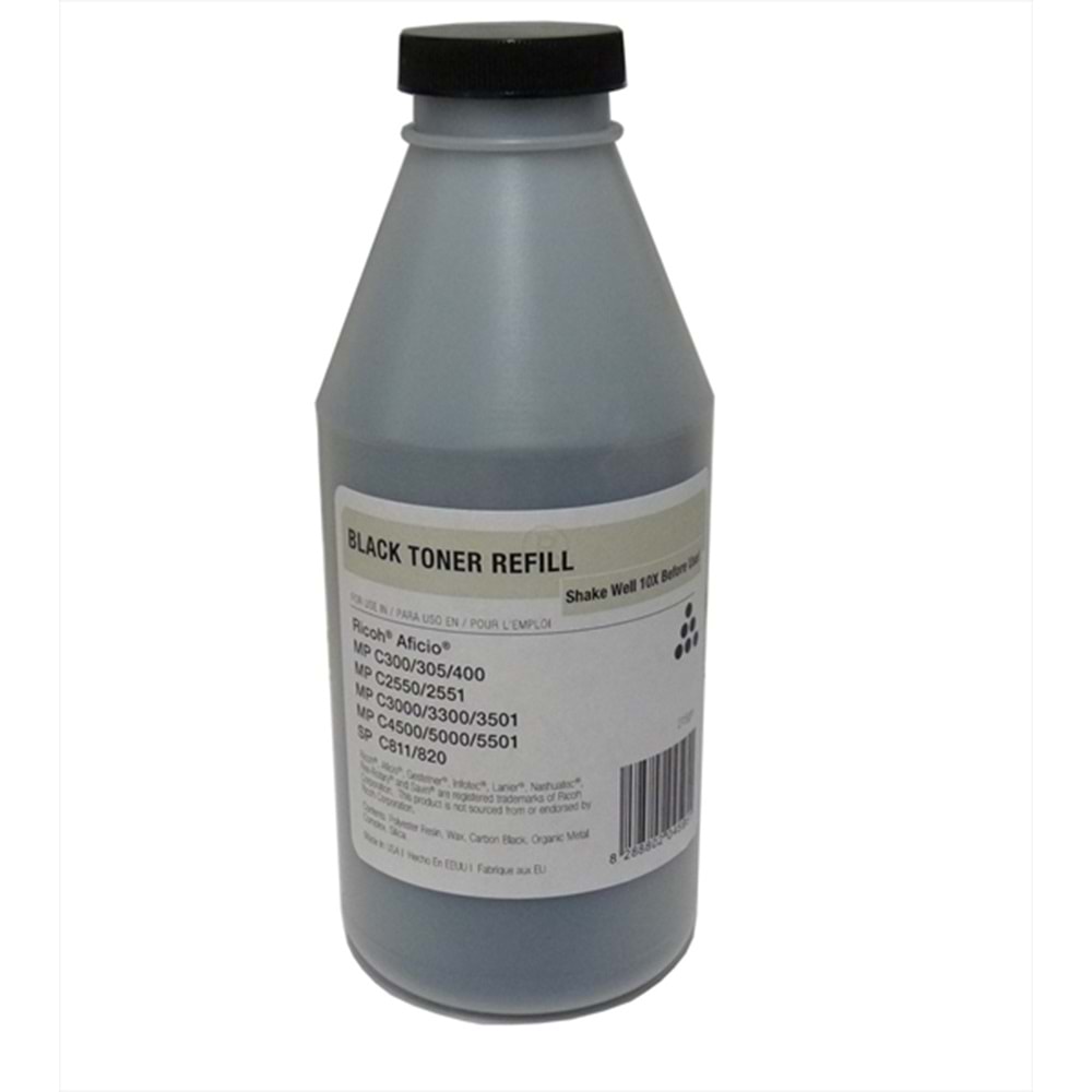 Ricoh MP C305 Dolum Siyah Muadil Toner, AFICIO MP C 305, C 2030, C 2530, C 2550, C 4500, C 5501, 215 Gr.(Made in USA)