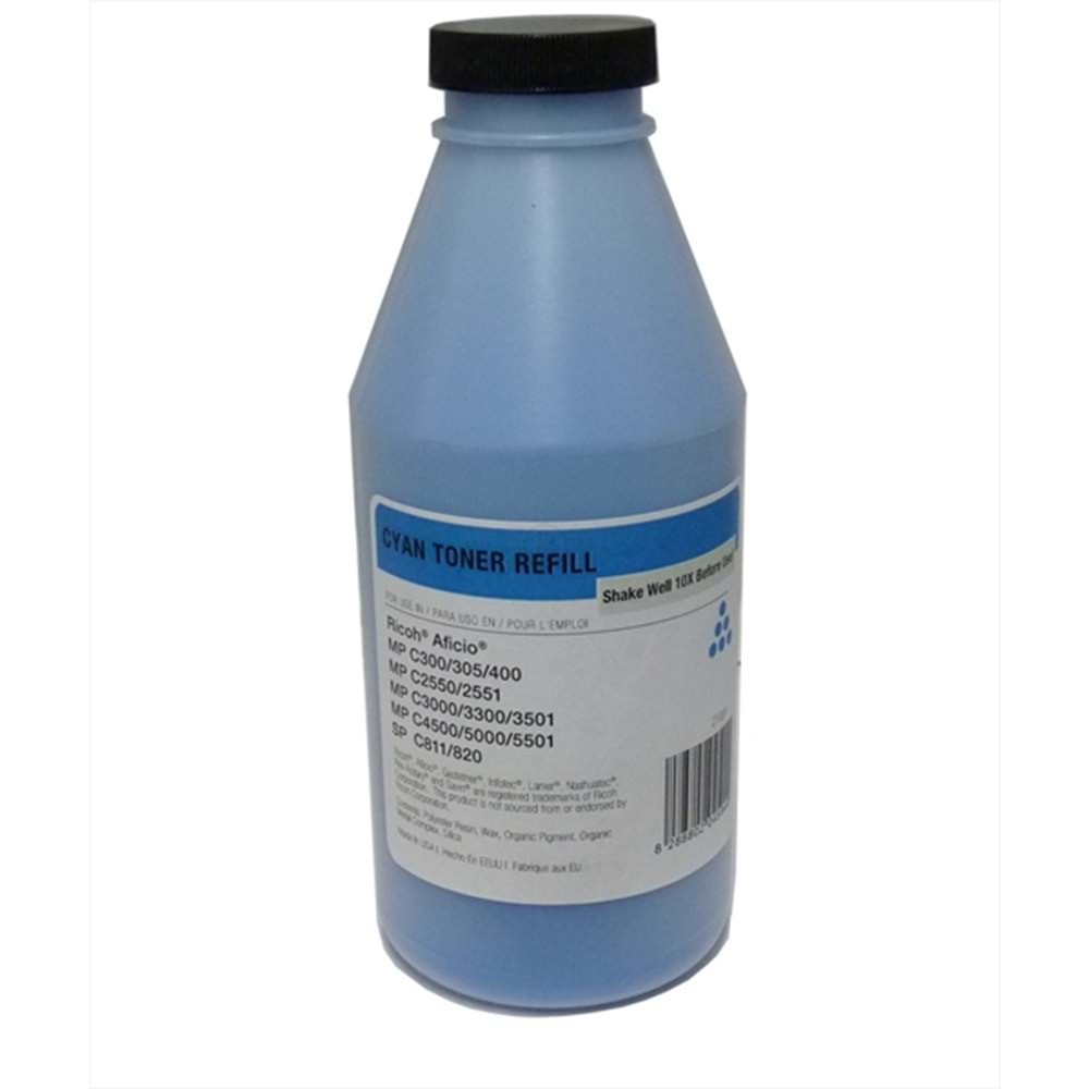 Ricoh MP C305 Dolum Mavi Muadil Toner, AFICIO MP C 305, C 2030, C 2530, C 2550, C 4500, C 5501, 210 Gr.(Made in USA)
