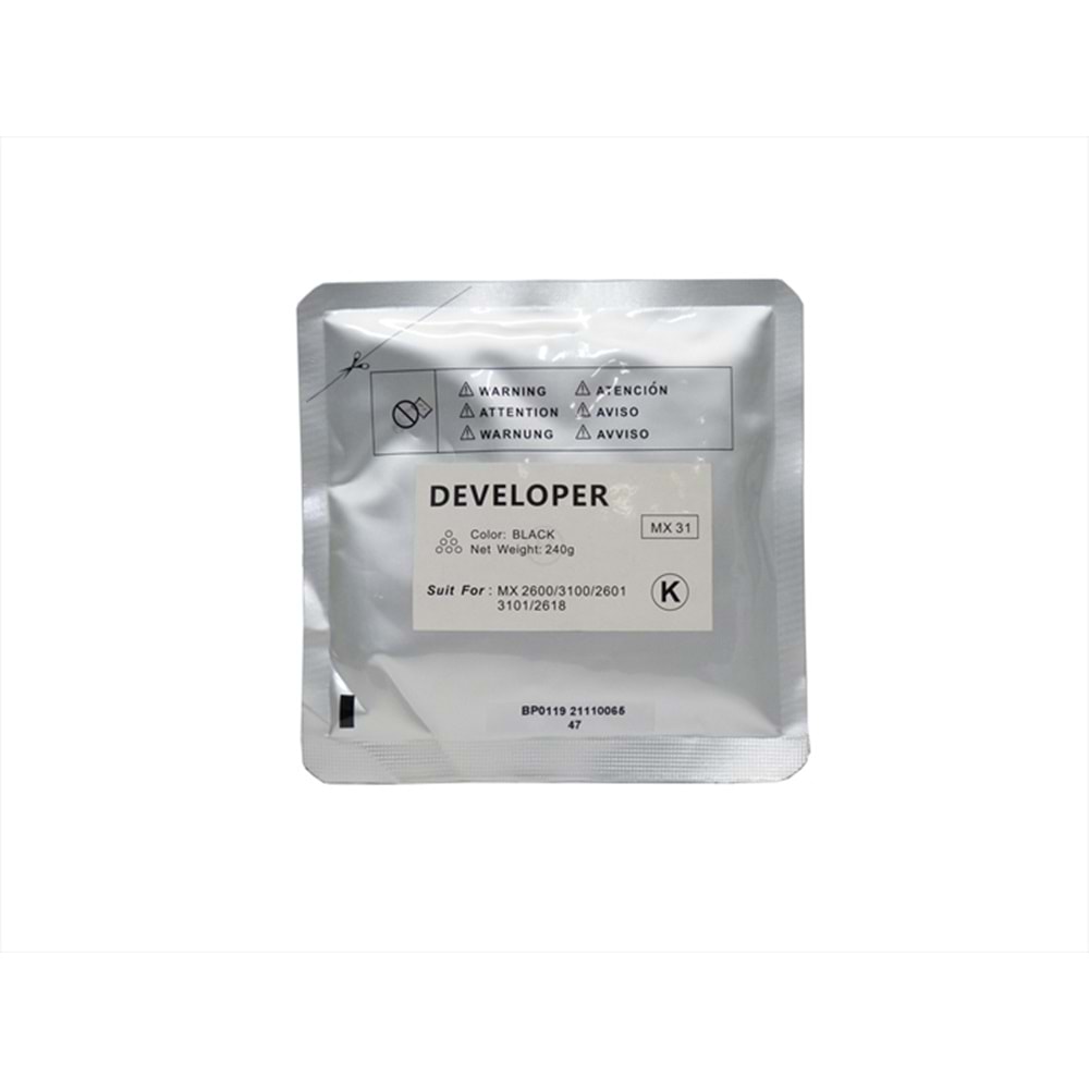 Sharp MX-31 Copyfix Siyah Developer MX 2301, MX 2600, MX 3100, MX 4100, MX 4101, MX 5000, MX 5001, 240g, YCF
